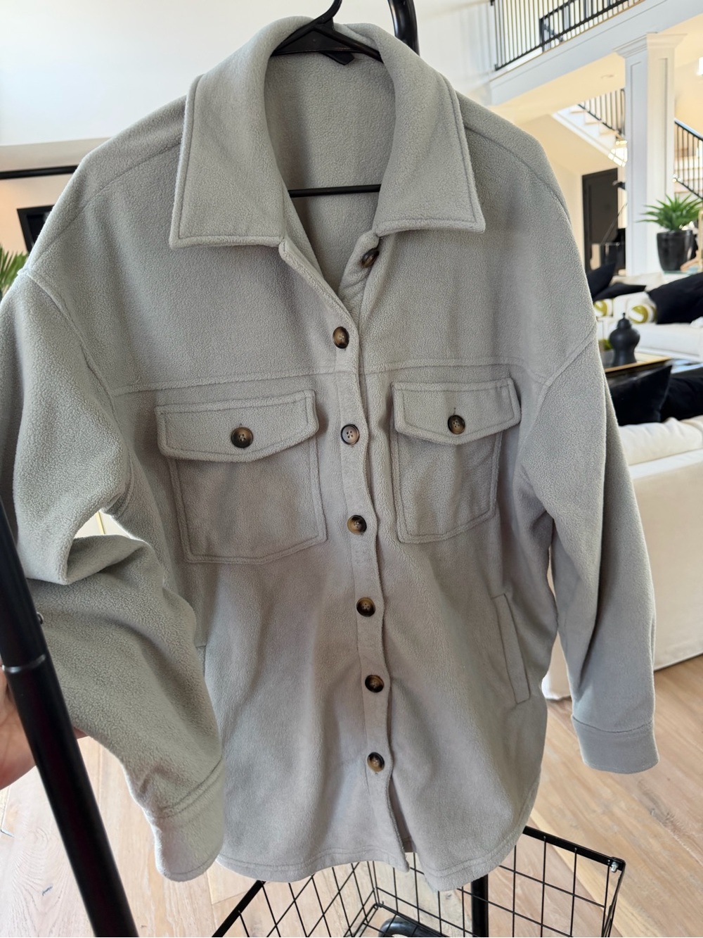 SHEIN Light Gray Fleece Utility Jacket